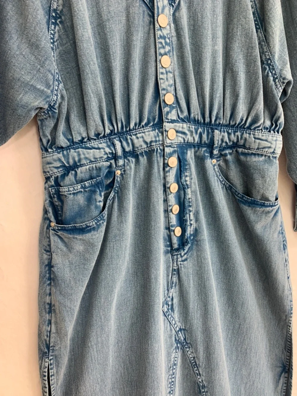 Free People Mad Love Denim Midi Shirt Dress in Skyfall Sz Large
